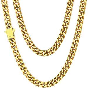 Gold/18K 5 mm width Plated Miami Cuban Chain Necklace | Stainless Steel Men